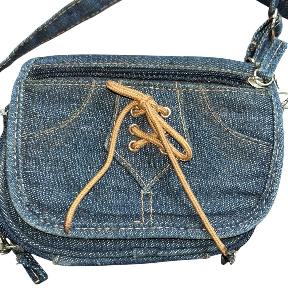 Chambray denim cross body adventure bag purse wallet
